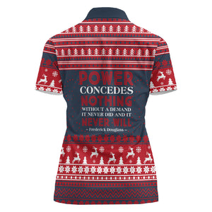 Frederick Douglass Christmas Women Polo Shirt Power Concedes Nothing Quote Ugly Sweater Knitted Pattern