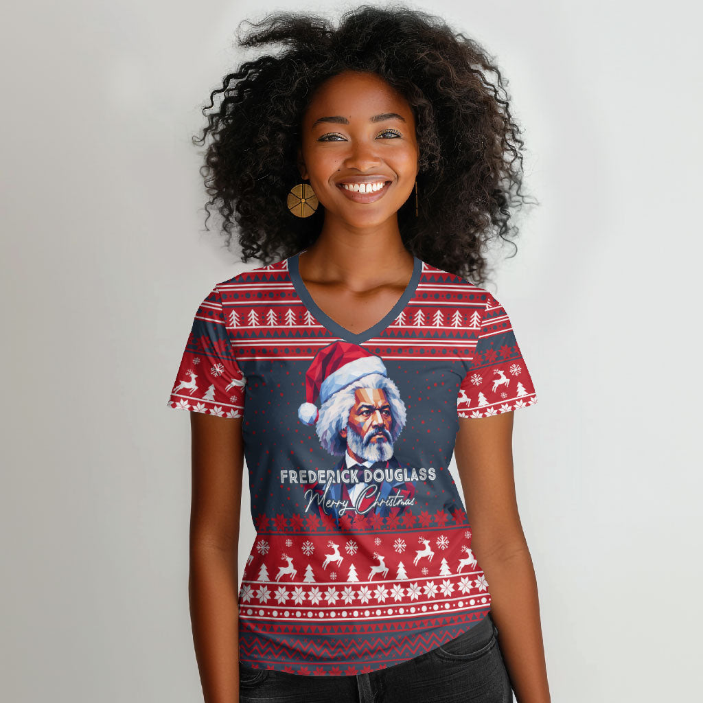 Frederick Douglass Christmas Women V-Neck T-Shirt Power Concedes Nothing Quote Ugly Sweater Knitted Pattern