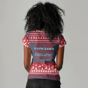 Frederick Douglass Christmas Women V-Neck T-Shirt Power Concedes Nothing Quote Ugly Sweater Knitted Pattern