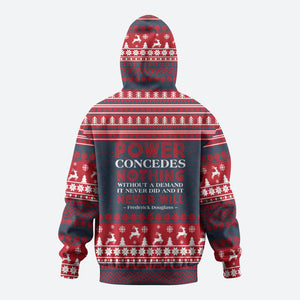 Frederick Douglass Christmas Zip Hoodie Power Concedes Nothing Quote Ugly Sweater Knitted Pattern