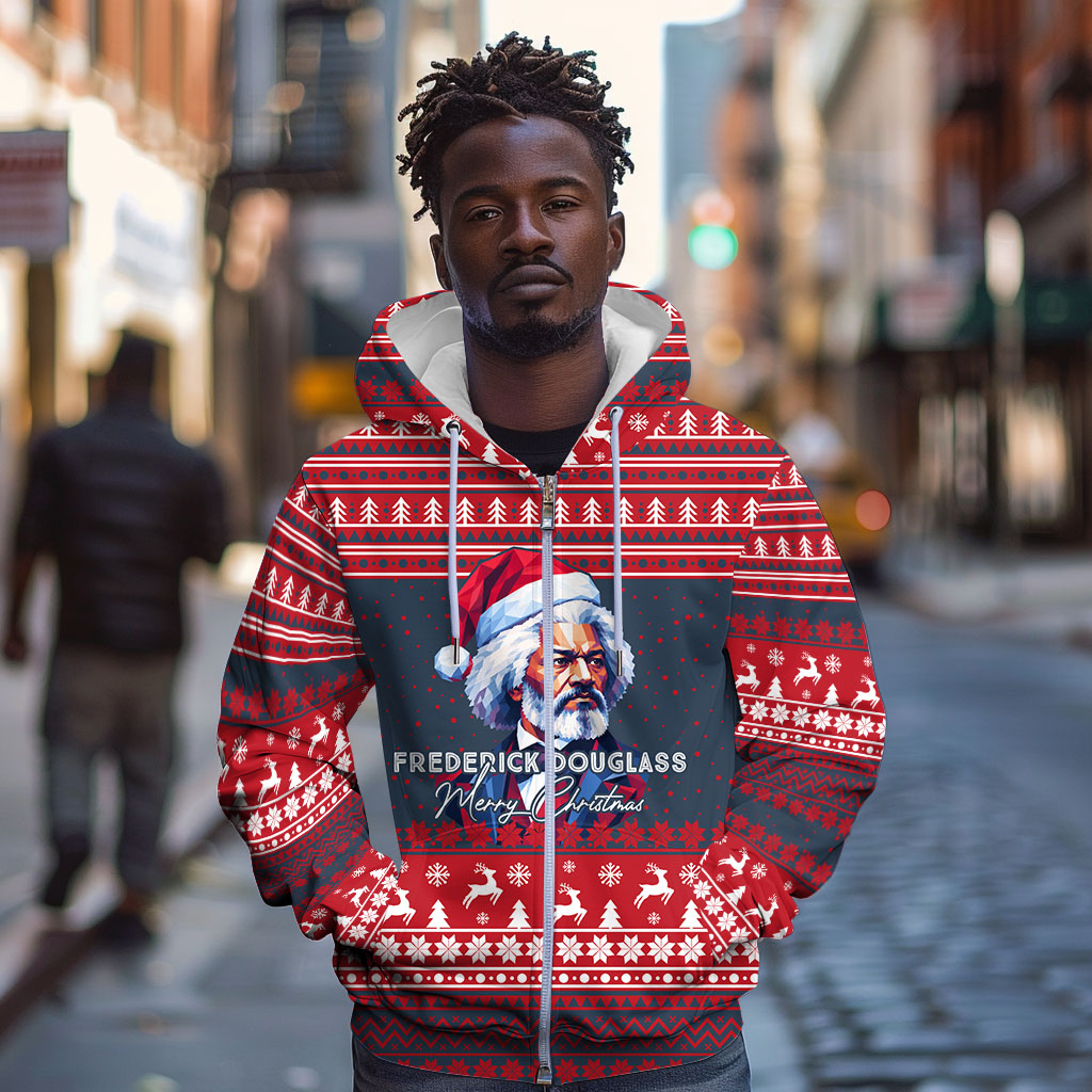 Frederick Douglass Christmas Zip Hoodie Power Concedes Nothing Quote Ugly Sweater Knitted Pattern