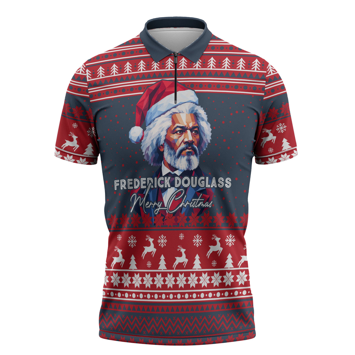 Frederick Douglass Christmas Zipper Polo Shirt Power Concedes Nothing Quote Ugly Sweater Knitted Pattern