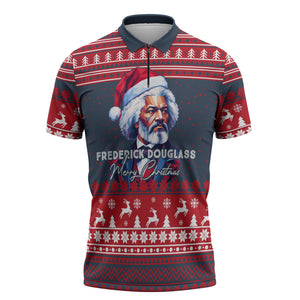 Frederick Douglass Christmas Zipper Polo Shirt Power Concedes Nothing Quote Ugly Sweater Knitted Pattern