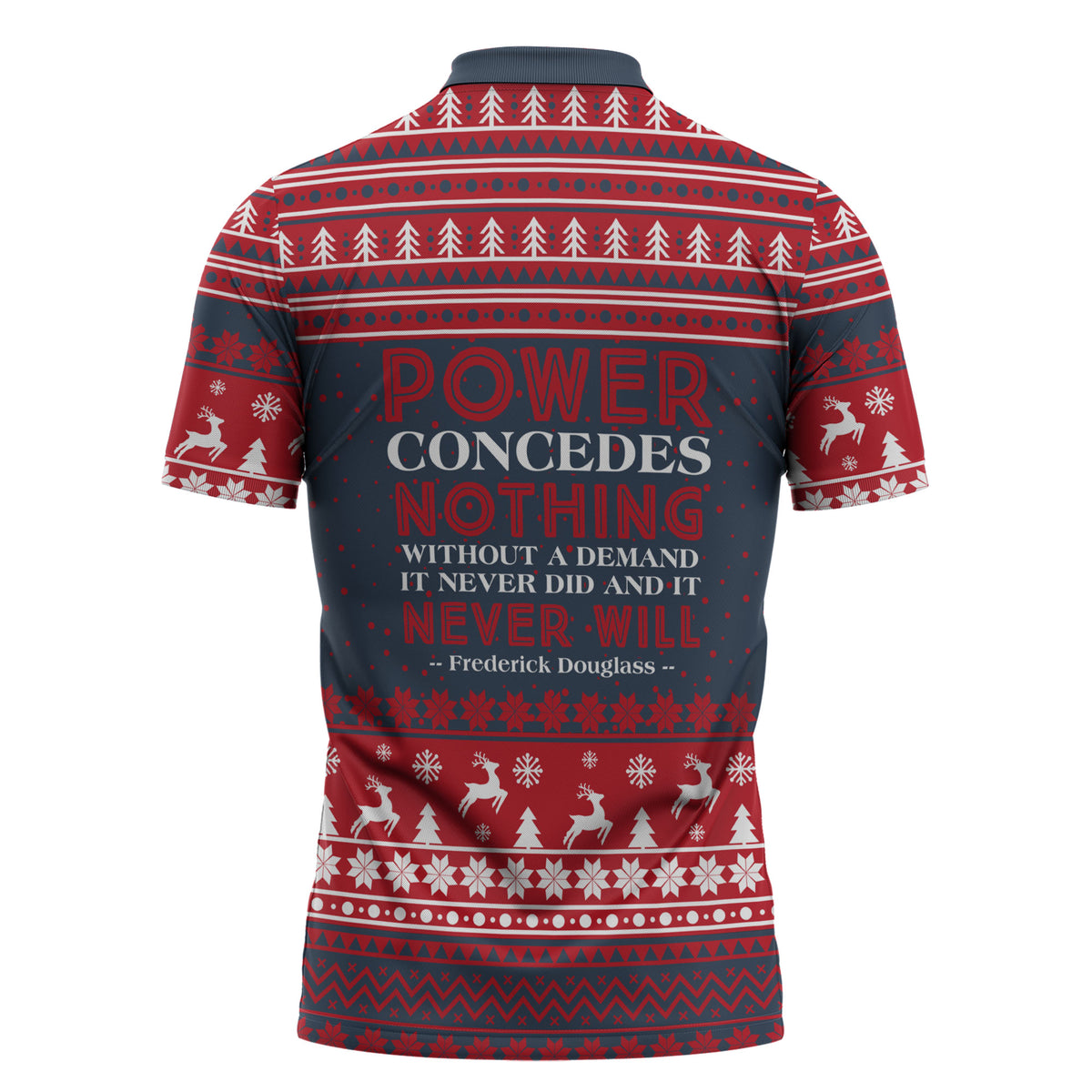 Frederick Douglass Christmas Zipper Polo Shirt Power Concedes Nothing Quote Ugly Sweater Knitted Pattern