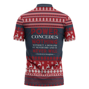 Frederick Douglass Christmas Zipper Polo Shirt Power Concedes Nothing Quote Ugly Sweater Knitted Pattern