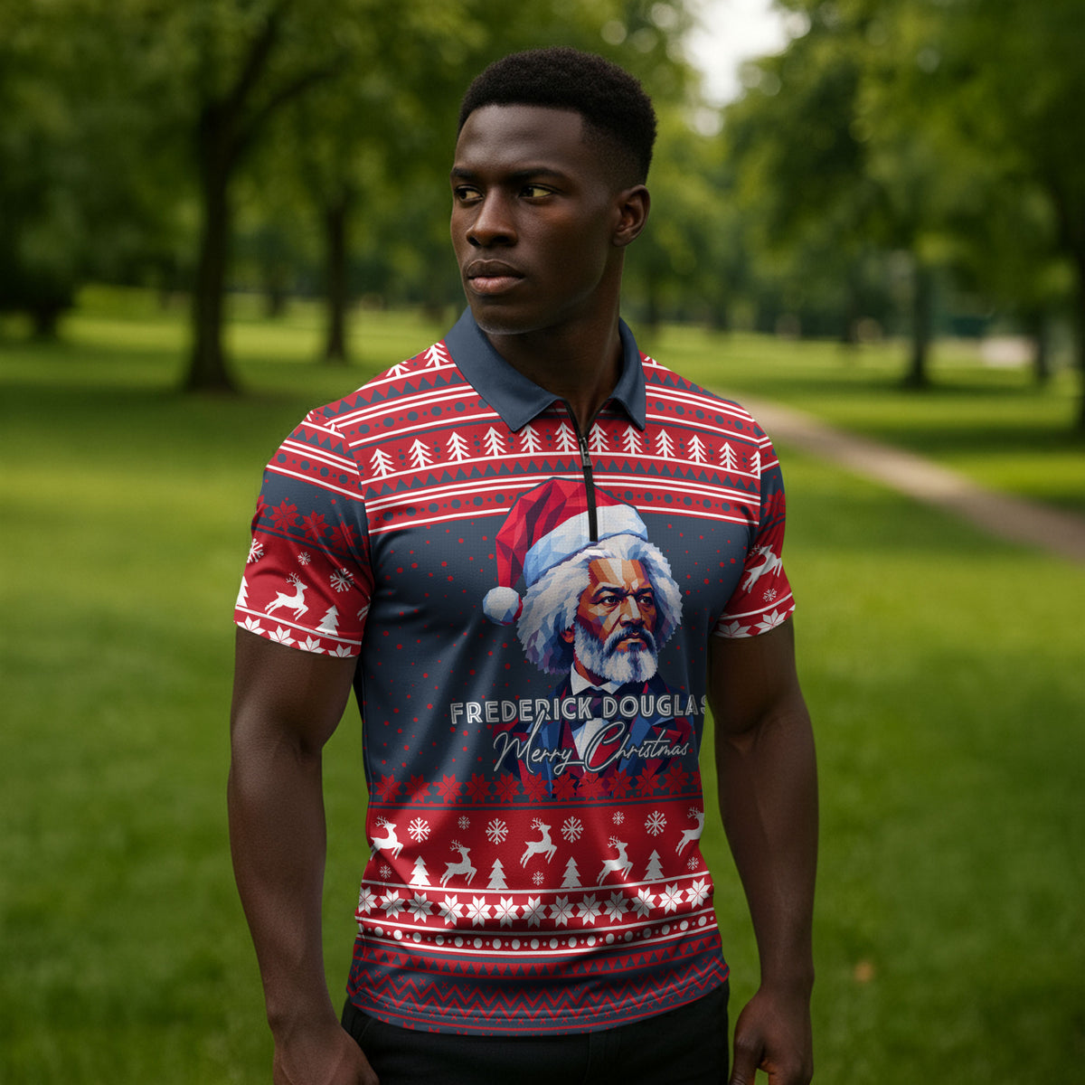 Frederick Douglass Christmas Zipper Polo Shirt Power Concedes Nothing Quote Ugly Sweater Knitted Pattern