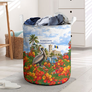 Barbados Independence Day Pelican Laundry Basket Patriotic Tropical Island Scenery And Exotic Flowers