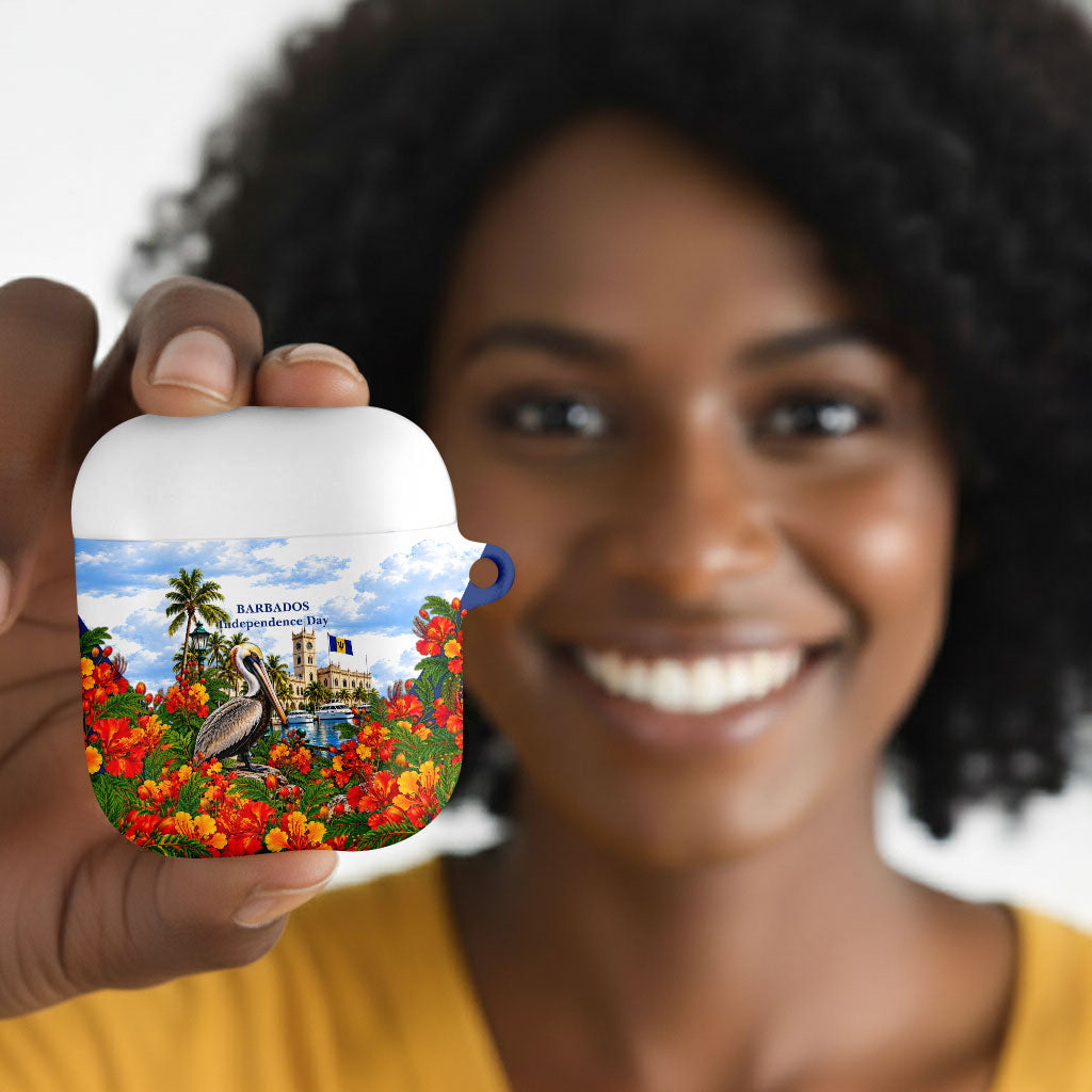Barbados Independence Day Pelican AirPods Case Patriotic Tropical Island Scenery And Exotic Flowers