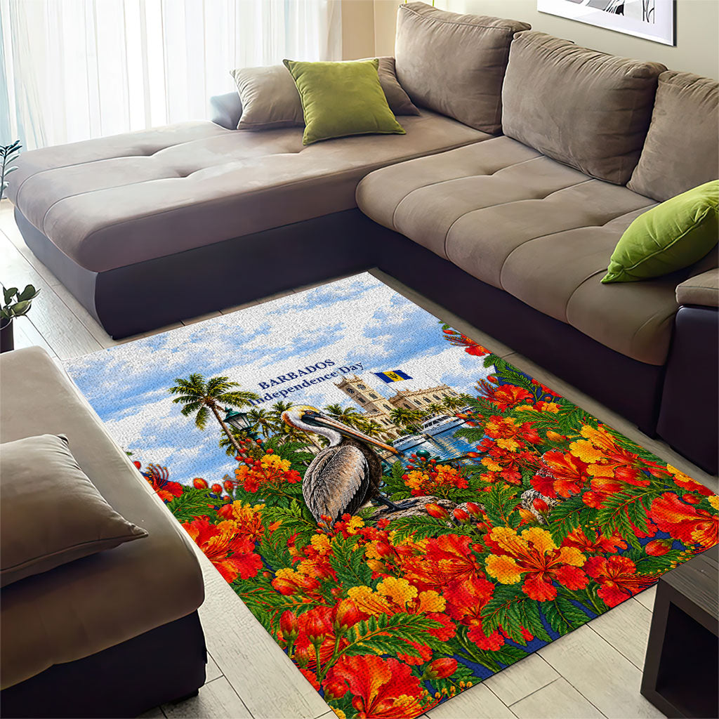 Barbados Independence Day Pelican Area Rug Patriotic Tropical Island Scenery And Exotic Flowers