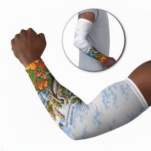 Barbados Independence Day Pelican Arm Sleeves Patriotic Tropical Island Scenery And Exotic Flowers