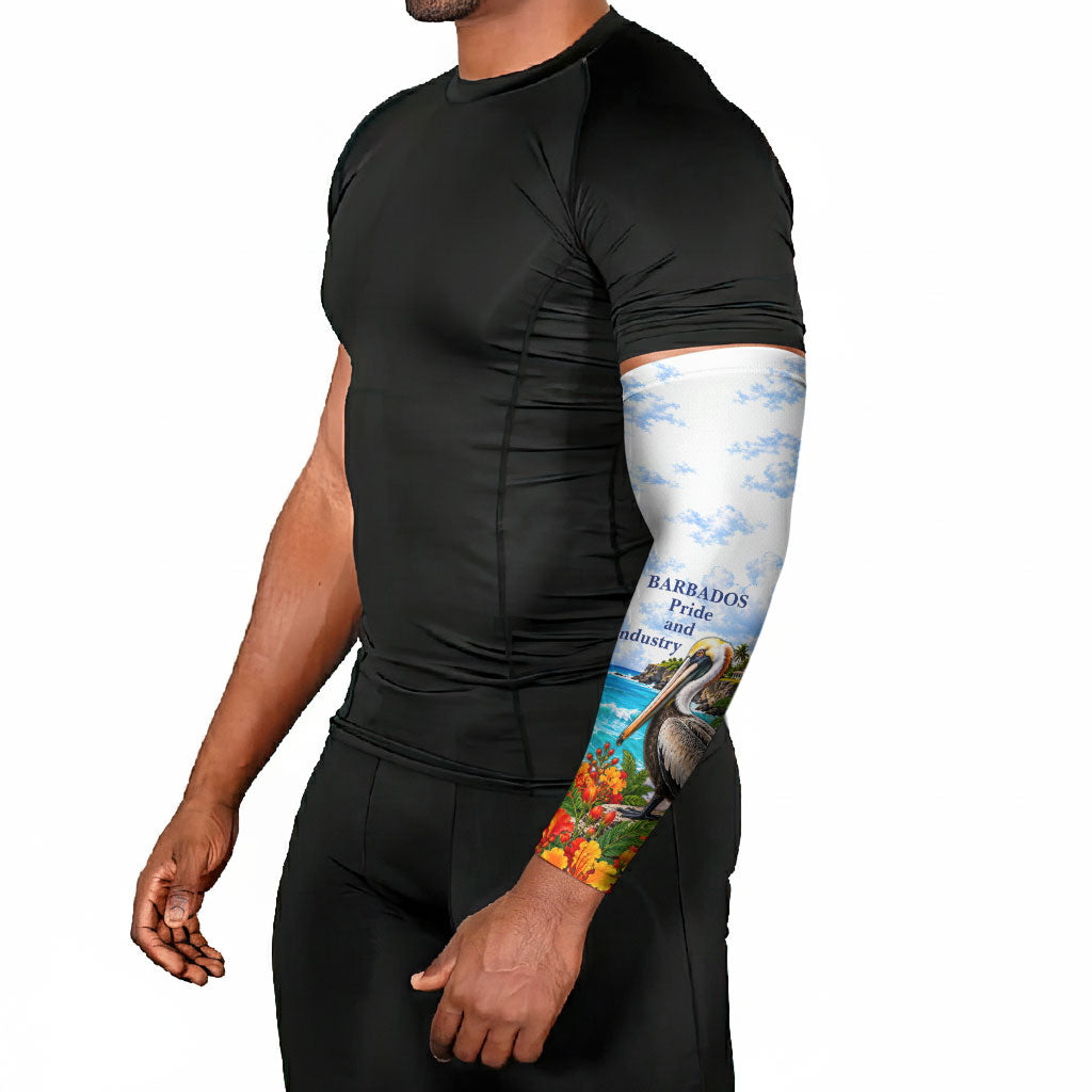 Barbados Independence Day Pelican Arm Sleeves Patriotic Tropical Island Scenery And Exotic Flowers