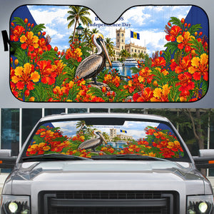 Barbados Independence Day Pelican Auto Sun Shade Patriotic Tropical Island Scenery And Exotic Flowers