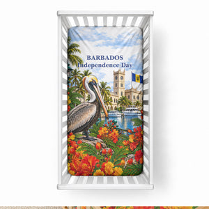 Barbados Independence Day Pelican Baby Bed Cover Patriotic Tropical Island Scenery And Exotic Flowers