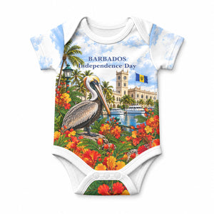 Barbados Independence Day Pelican Baby Onesie Patriotic Tropical Island Scenery And Exotic Flowers