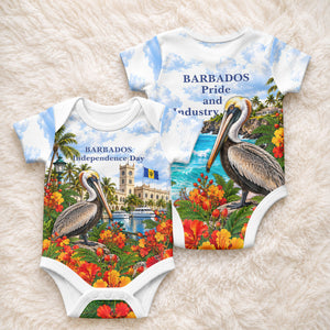 Barbados Independence Day Pelican Baby Onesie Patriotic Tropical Island Scenery And Exotic Flowers