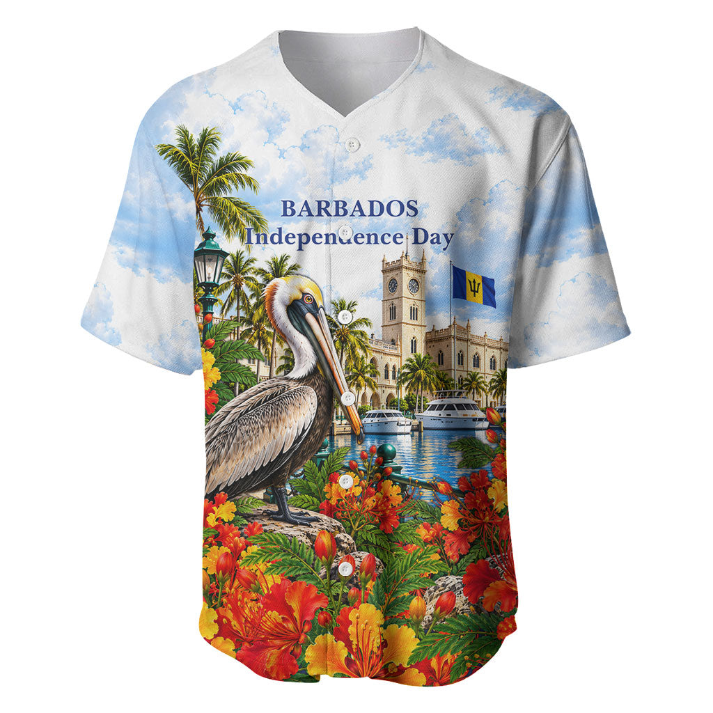 Barbados Independence Day Pelican Baseball Jersey Patriotic Tropical Island Scenery And Exotic Flowers