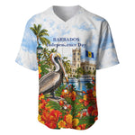 Barbados Independence Day Pelican Baseball Jersey Patriotic Tropical Island Scenery And Exotic Flowers