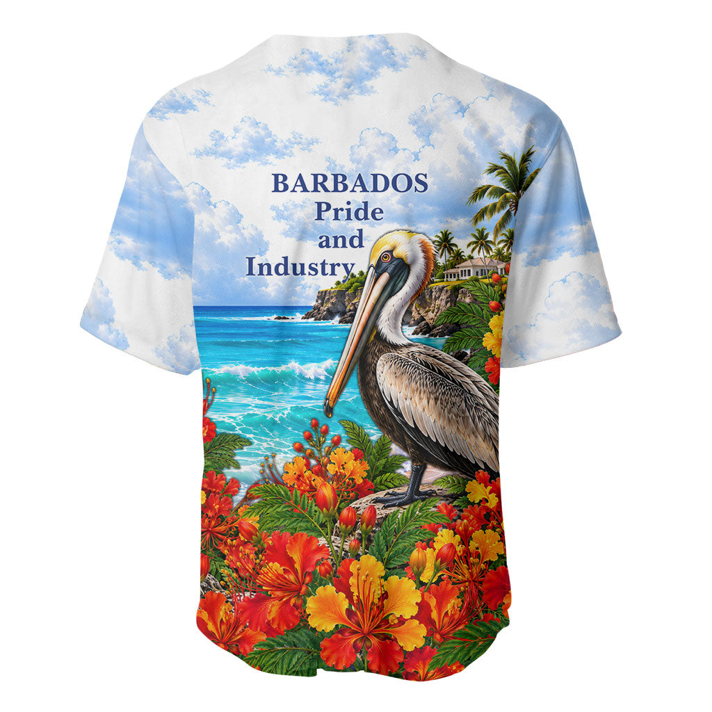 Barbados Independence Day Pelican Baseball Jersey Patriotic Tropical Island Scenery And Exotic Flowers