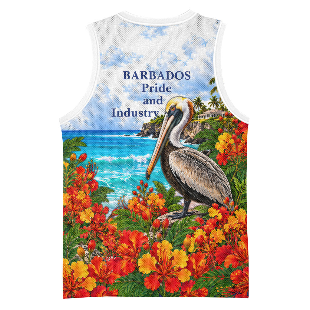 Barbados Independence Day Pelican Basketball Jersey Patriotic Tropical Island Scenery And Exotic Flowers