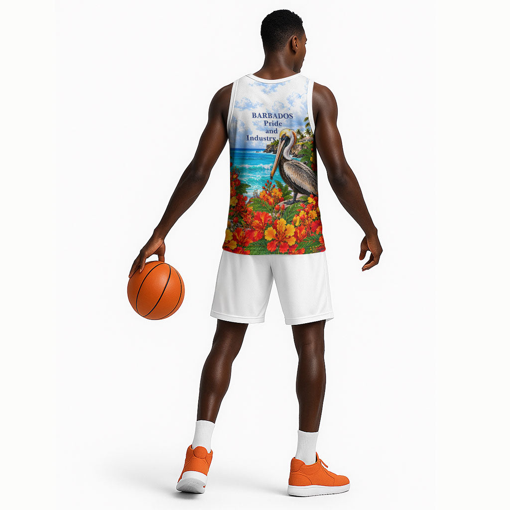 Barbados Independence Day Pelican Basketball Jersey Patriotic Tropical Island Scenery And Exotic Flowers