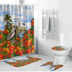 Barbados Independence Day Pelican Bathroom Set Patriotic Tropical Island Scenery And Exotic Flowers