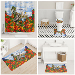 Barbados Independence Day Pelican Bathroom Set Patriotic Tropical Island Scenery And Exotic Flowers