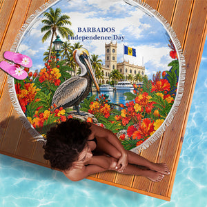 Barbados Independence Day Pelican Beach Blanket Patriotic Tropical Island Scenery And Exotic Flowers