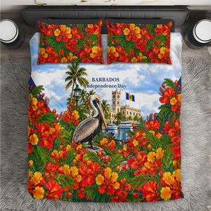 Barbados Independence Day Pelican Bedding Set Patriotic Tropical Island Scenery And Exotic Flowers