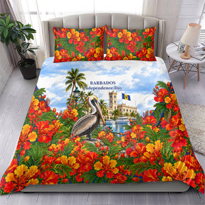 Barbados Independence Day Pelican Bedding Set Patriotic Tropical Island Scenery And Exotic Flowers
