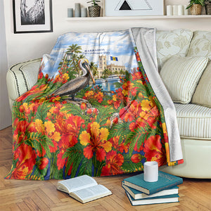 Barbados Independence Day Pelican Blanket Patriotic Tropical Island Scenery And Exotic Flowers