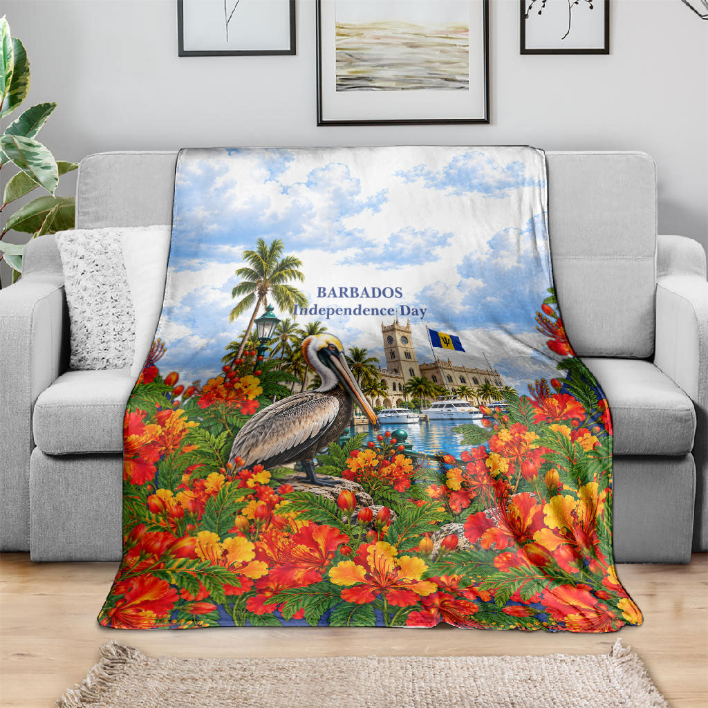 Barbados Independence Day Pelican Blanket Patriotic Tropical Island Scenery And Exotic Flowers