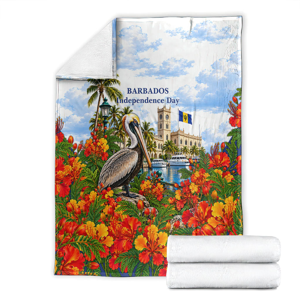 Barbados Independence Day Pelican Blanket Patriotic Tropical Island Scenery And Exotic Flowers