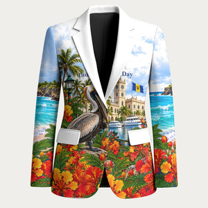 Barbados Independence Day Pelican Blazer Patriotic Tropical Island Scenery And Exotic Flowers