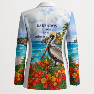 Barbados Independence Day Pelican Blazer Patriotic Tropical Island Scenery And Exotic Flowers