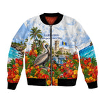 Barbados Independence Day Pelican Bomber Jacket Patriotic Tropical Island Scenery And Exotic Flowers