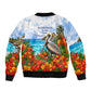 Barbados Independence Day Pelican Bomber Jacket Patriotic Tropical Island Scenery And Exotic Flowers
