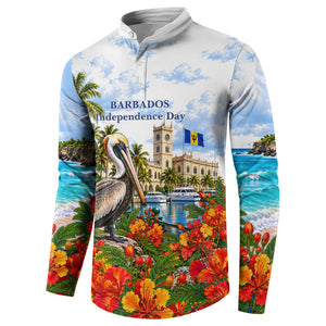 Barbados Independence Day Pelican Button Sweatshirt Patriotic Tropical Island Scenery And Exotic Flowers