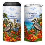 Barbados Independence Day Pelican 4 in 1 Can Cooler Tumbler Patriotic Tropical Island Scenery And Exotic Flowers