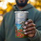 Barbados Independence Day Pelican 4 in 1 Can Cooler Tumbler Patriotic Tropical Island Scenery And Exotic Flowers