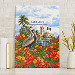 Barbados Independence Day Pelican Canvas Wall Art Patriotic Tropical Island Scenery And Exotic Flowers