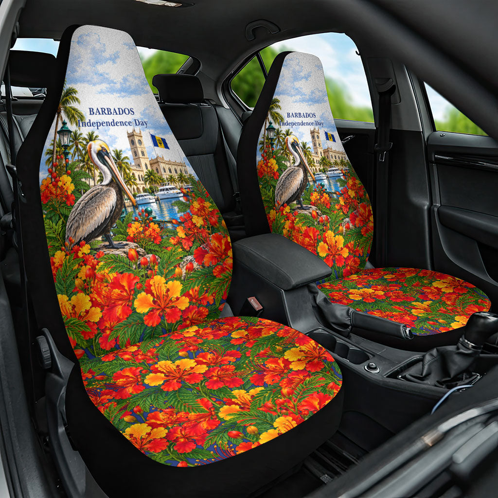 Barbados Independence Day Pelican Car Seat Cover Patriotic Tropical Island Scenery And Exotic Flowers