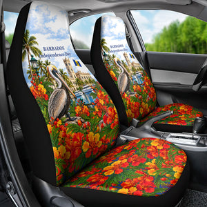 Barbados Independence Day Pelican Car Seat Cover Patriotic Tropical Island Scenery And Exotic Flowers