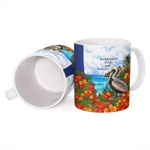 Barbados Independence Day Pelican Ceramic Mug Patriotic Tropical Island Scenery And Exotic Flowers