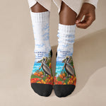 Barbados Independence Day Pelican Crew Socks Patriotic Tropical Island Scenery And Exotic Flowers
