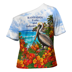 Barbados Independence Day Pelican Cross Shoulder Shirt Patriotic Tropical Island Scenery And Exotic Flowers