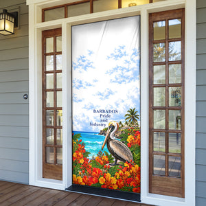 Barbados Independence Day Pelican Door Cover Patriotic Tropical Island Scenery And Exotic Flowers
