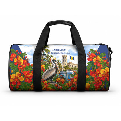 Barbados Independence Day Pelican Duffle Bag Patriotic Tropical Island Scenery And Exotic Flowers