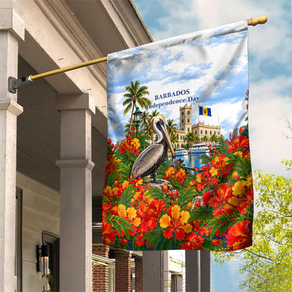 Barbados Independence Day Pelican Garden Flag Patriotic Tropical Island Scenery And Exotic Flowers