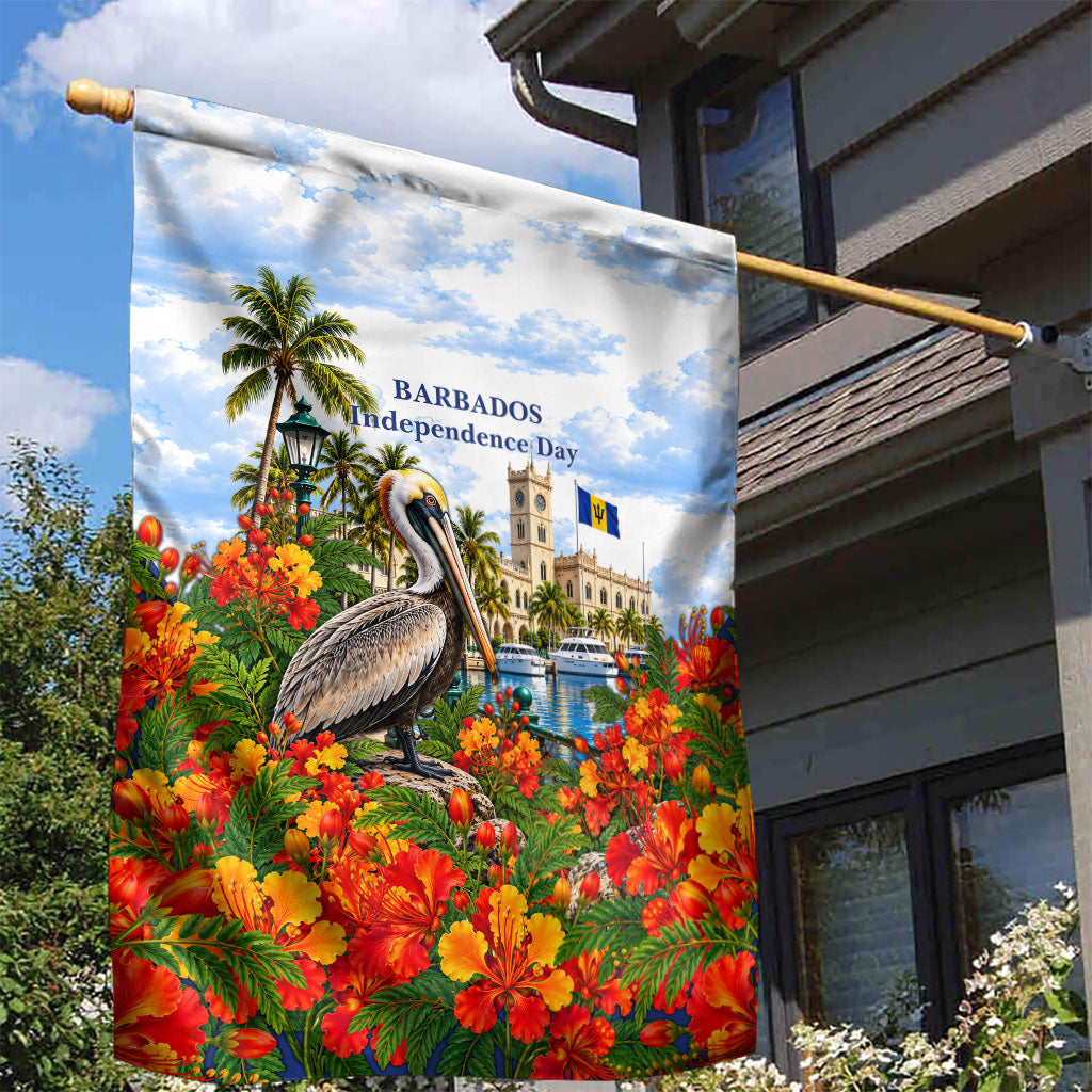 Barbados Independence Day Pelican Garden Flag Patriotic Tropical Island Scenery And Exotic Flowers