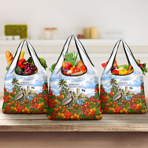 Barbados Independence Day Pelican Grocery Bag Patriotic Tropical Island Scenery And Exotic Flowers
